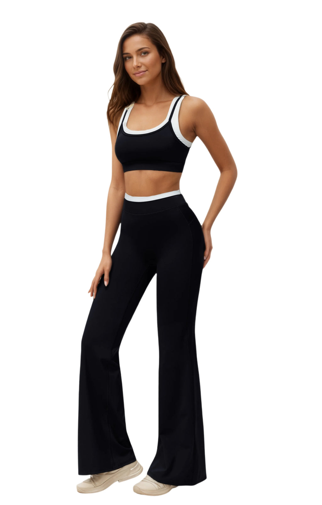 Airila Women's Yoga Set 2-Piece Sportswear Color-Block Sportswear High-Waisted Flared Crop Top for Exercise and Daily Fitness