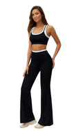 Airila Women's Yoga Set 2-Piece Sportswear Color-Block Sportswear High-Waisted Flared Crop Top for Exercise and Daily Fitness