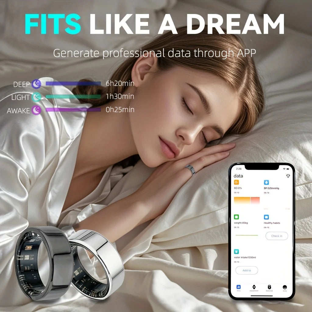 Odelettevcy Smart Ring Health Tracker Heart Rate SpO2 IP68 Waterproof