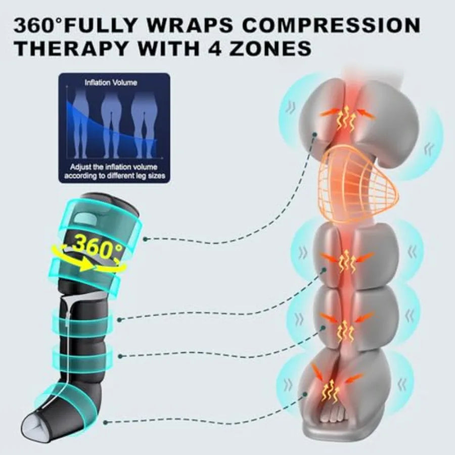 Leg Massager with Heat and Compression Foot Massager for Circulation and Pain Relief 3 Timers 12 Intensity 6 Modes 3 Heating wi