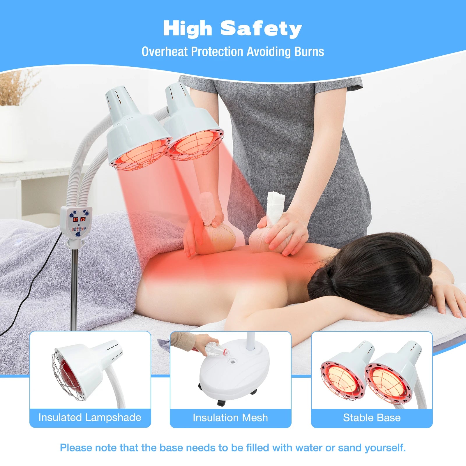 275W Two-Headed Infrared Heat Lamp With Adjustable Timer Rotatable