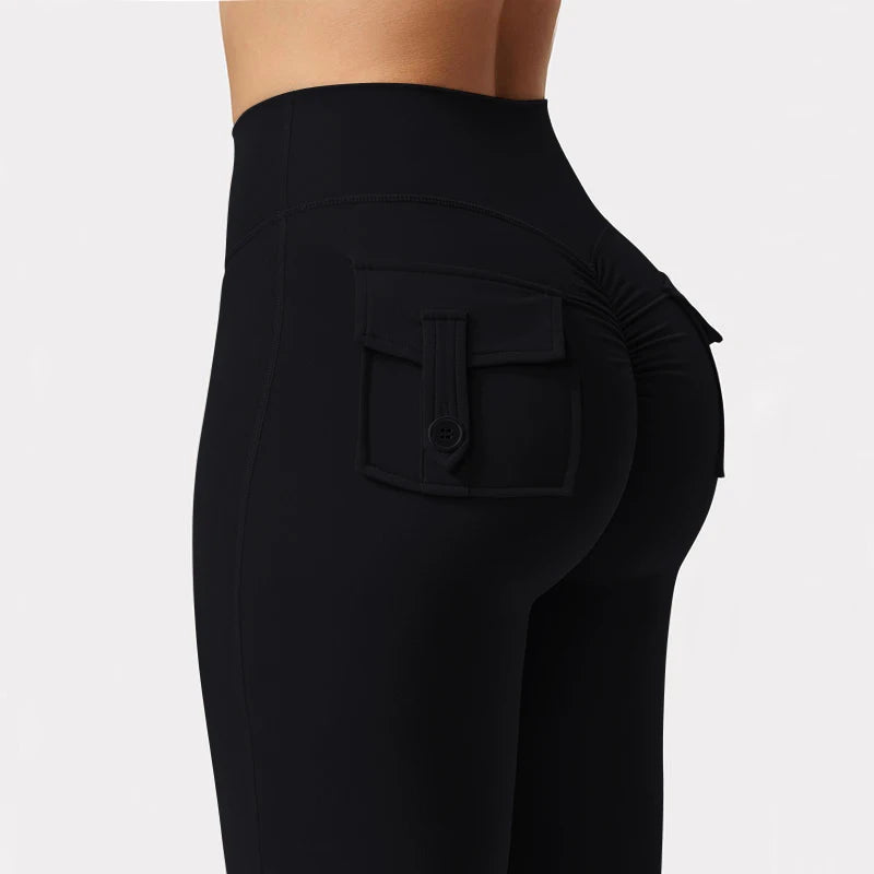 Women Cargo Pocket Yoga Pants High Waist Running Tights