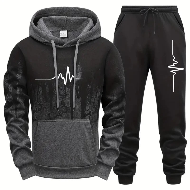 Men's Autumn Winter Tracksuit Hoodie Sweatpants Set