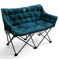 Outdoor double camping chair for adults, heavy-duty green polyester fabric with padded cushion, supports 600 lbs, includes side