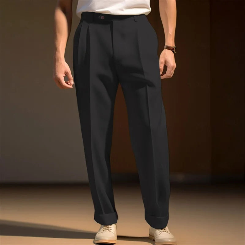 Hirigin Men Formal Dress Pants Flat Front Business Casual Trousers
