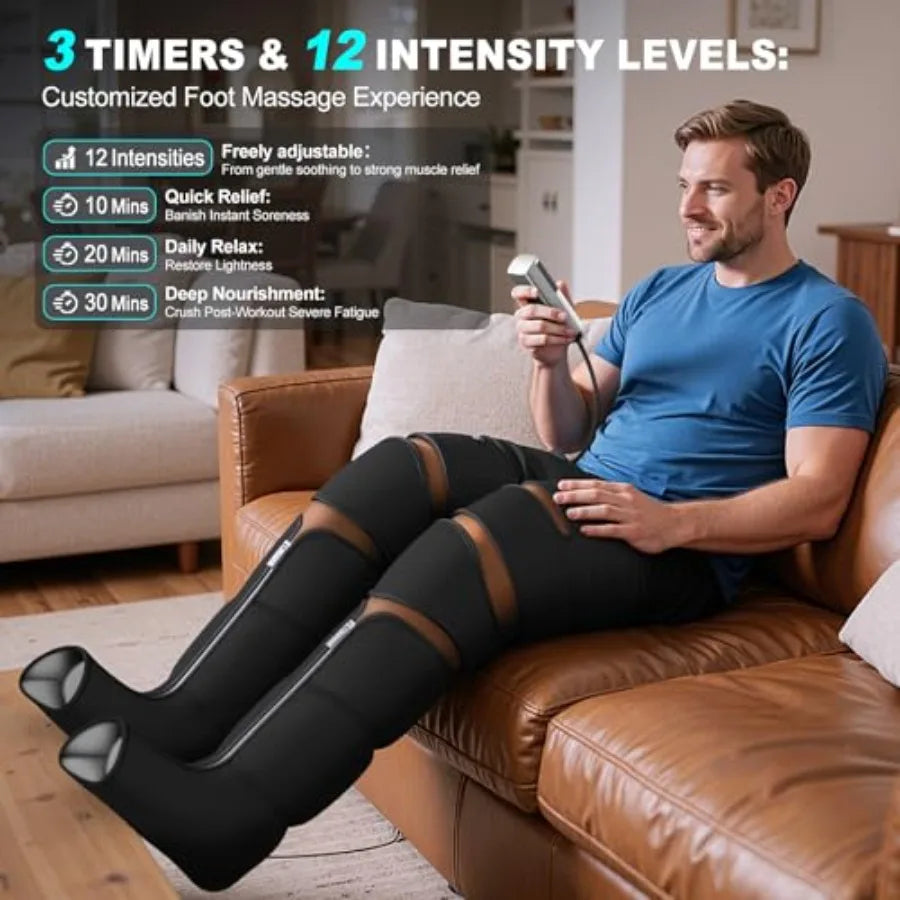 Leg Massager with Heat and Compression Foot Massager for Circulation and Pain Relief 3 Timers 12 Intensity 6 Modes 3 Heating wi