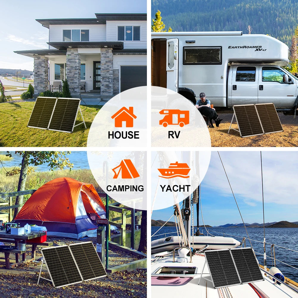 Dokio Foldable Solar Panel Suitcase for RV Camper Van Off Grid System, Monocrystalline 100W 160W 200W with 12V Controller