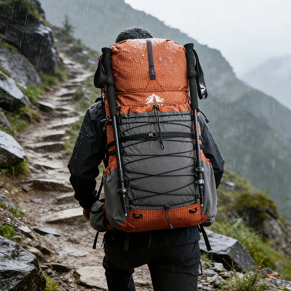 Night Cat Internal-Frame Hiking Backpack with Roll Top Rain Cover