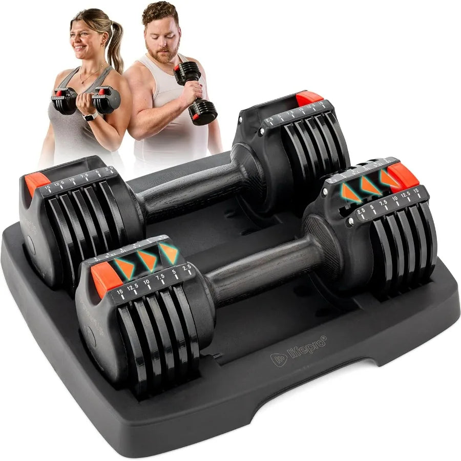 Five-In-One Adjustable Dumbbells Set With Rack For Home Gyms