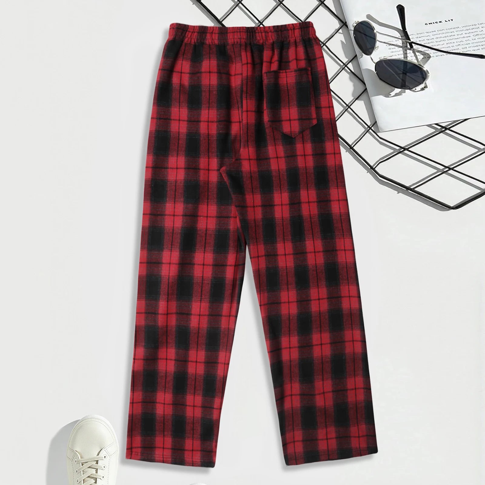 NONECN Men's Checkered Lounge Pants With Adjustable Drawstring Waistband Everyday