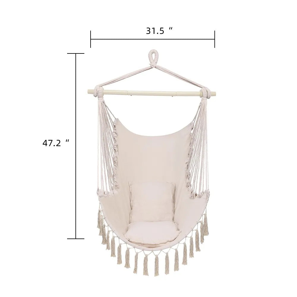 Hanging Rope Hammock Sitting Chair Garden Patio Camping Porch Swing /w 2 Pillows