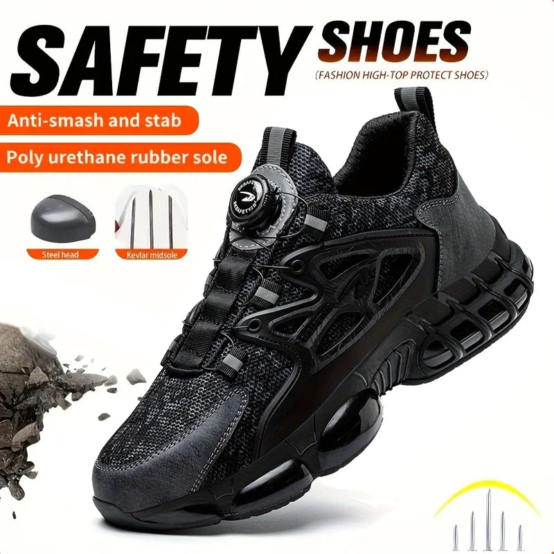Men's Slack-Stab-Proof Work Shoes With Elastic Buttons And Lace-Up SafetyCompliance