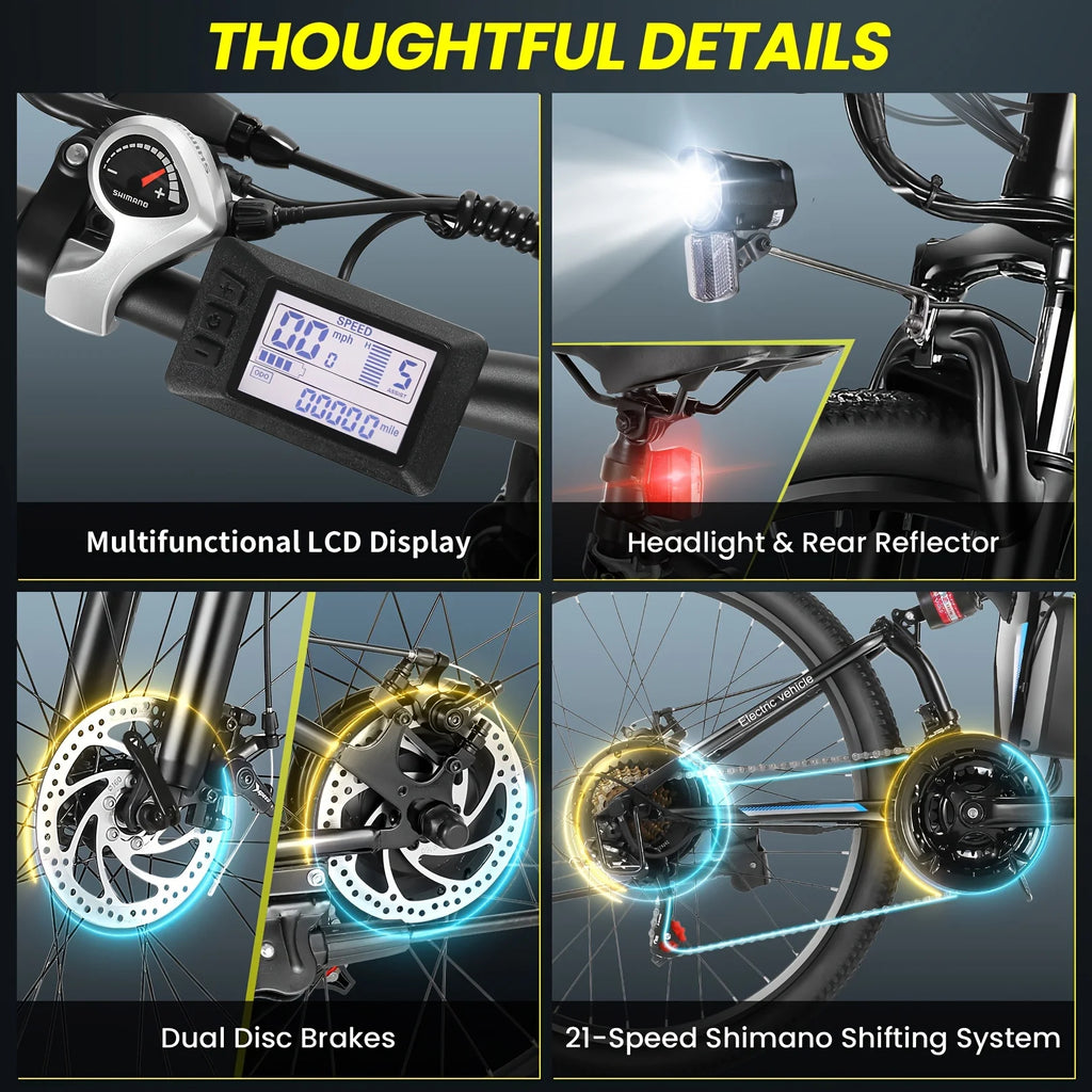 Vivi Folding Electric Bike 500W 48V Removable Battery 50 Mile Range