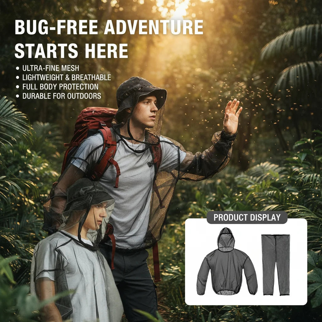 Unisex Outdoor Mosquito Repellent Suit Lightweight Mesh Hooded Suits Anti-Mosquito Bite Clothes for Fishing Camping Hiking