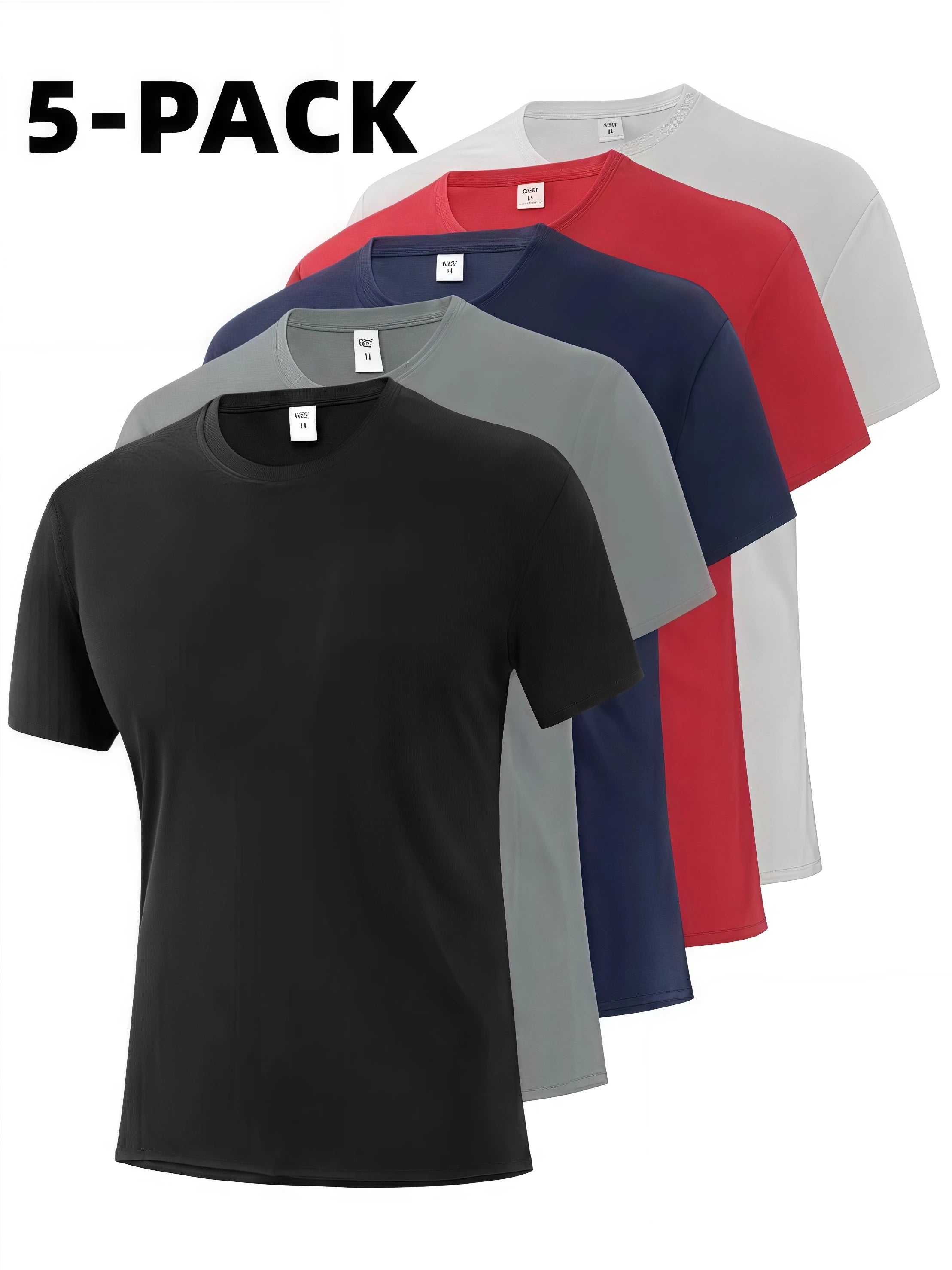 NONECN 5 Pack Men's Leisure Quick Drying Short Sleeve Tee