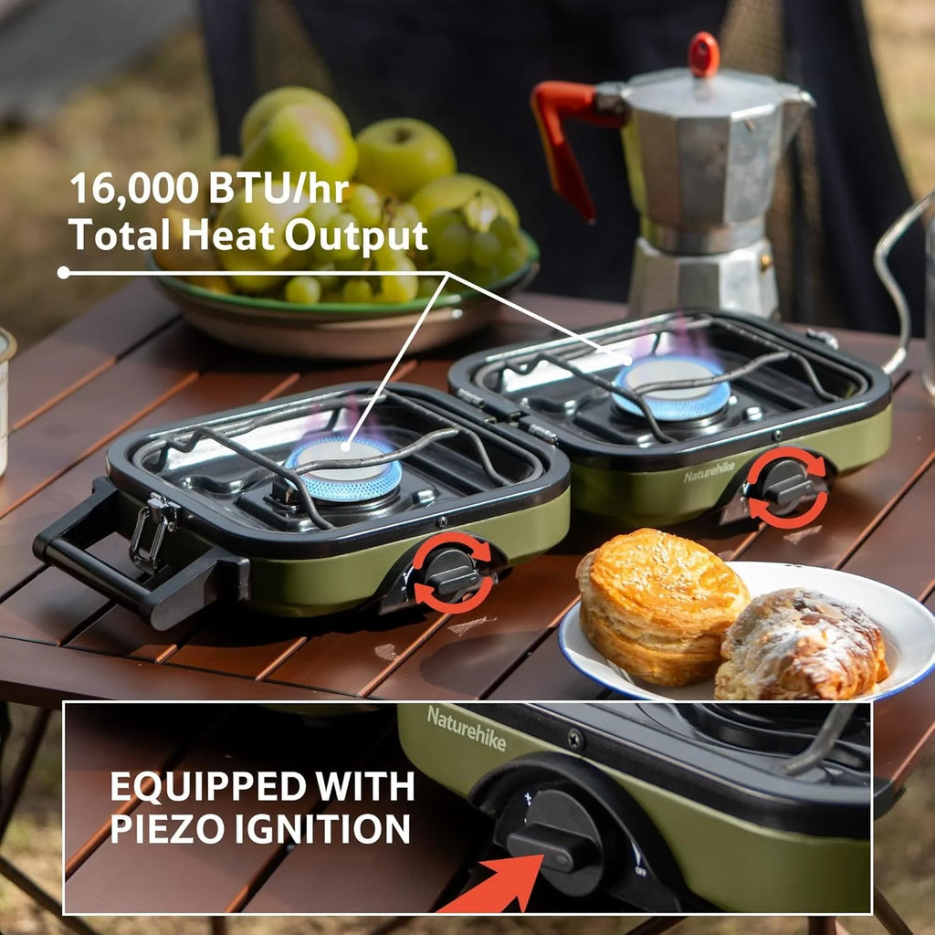 Naturehike Two Burner Folding Camping Stove Portable Propane Carry Bag