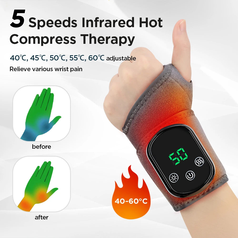 Wireless Electric Heating Wrist Massager 5 Levels Hot Compress 3 Levels Vibration Hand Massage Wrist Guard Band Support Belt