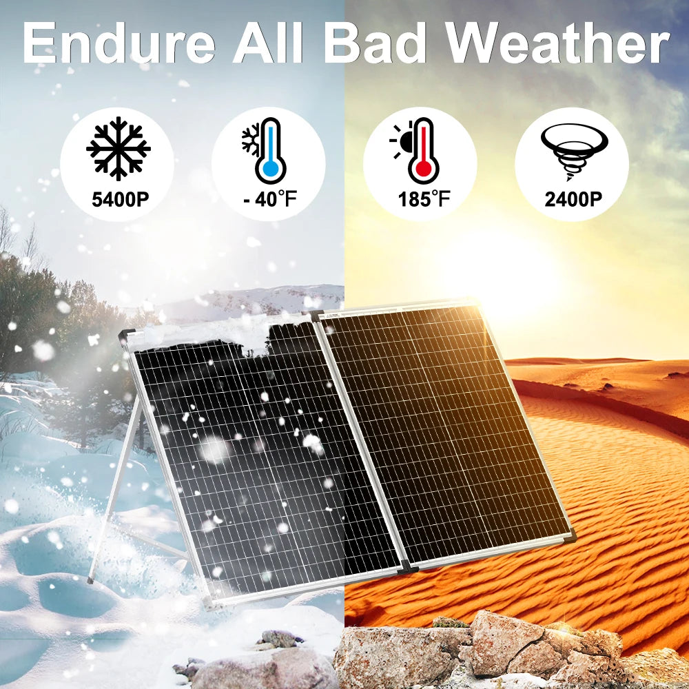 Dokio Foldable Solar Panel Suitcase for RV Camper Van Off Grid System, Monocrystalline 100W 160W 200W with 12V Controller
