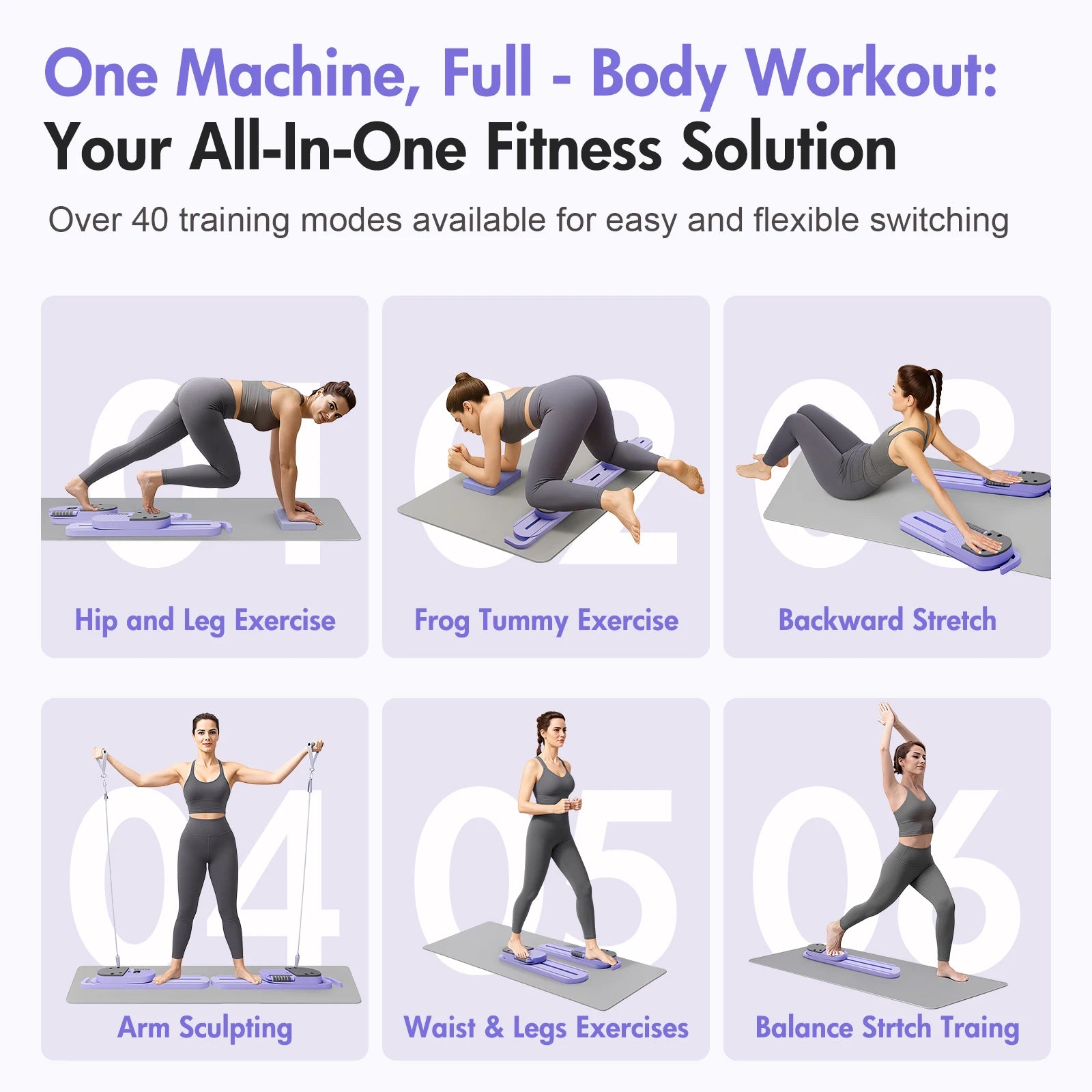 Pilates Reformer Board Portable Split Resistance Gym with LCD Display