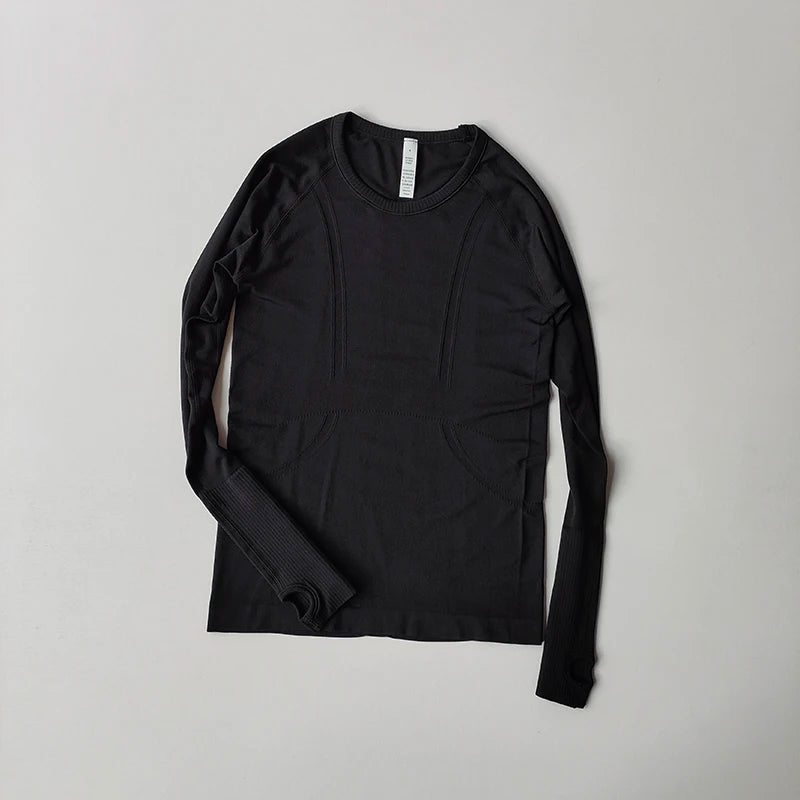 Women's Yoga Top Round Neck Seamless Long Sleeve Shirt