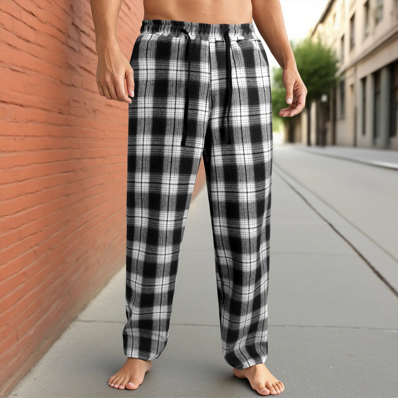 NONECN Men's Checkered Lounge Pants With Adjustable Drawstring Waistband Everyday