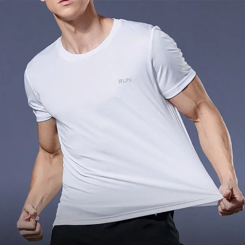 Men's Summer Breathable Elastic Ice Silk T Shirt Quick Dry