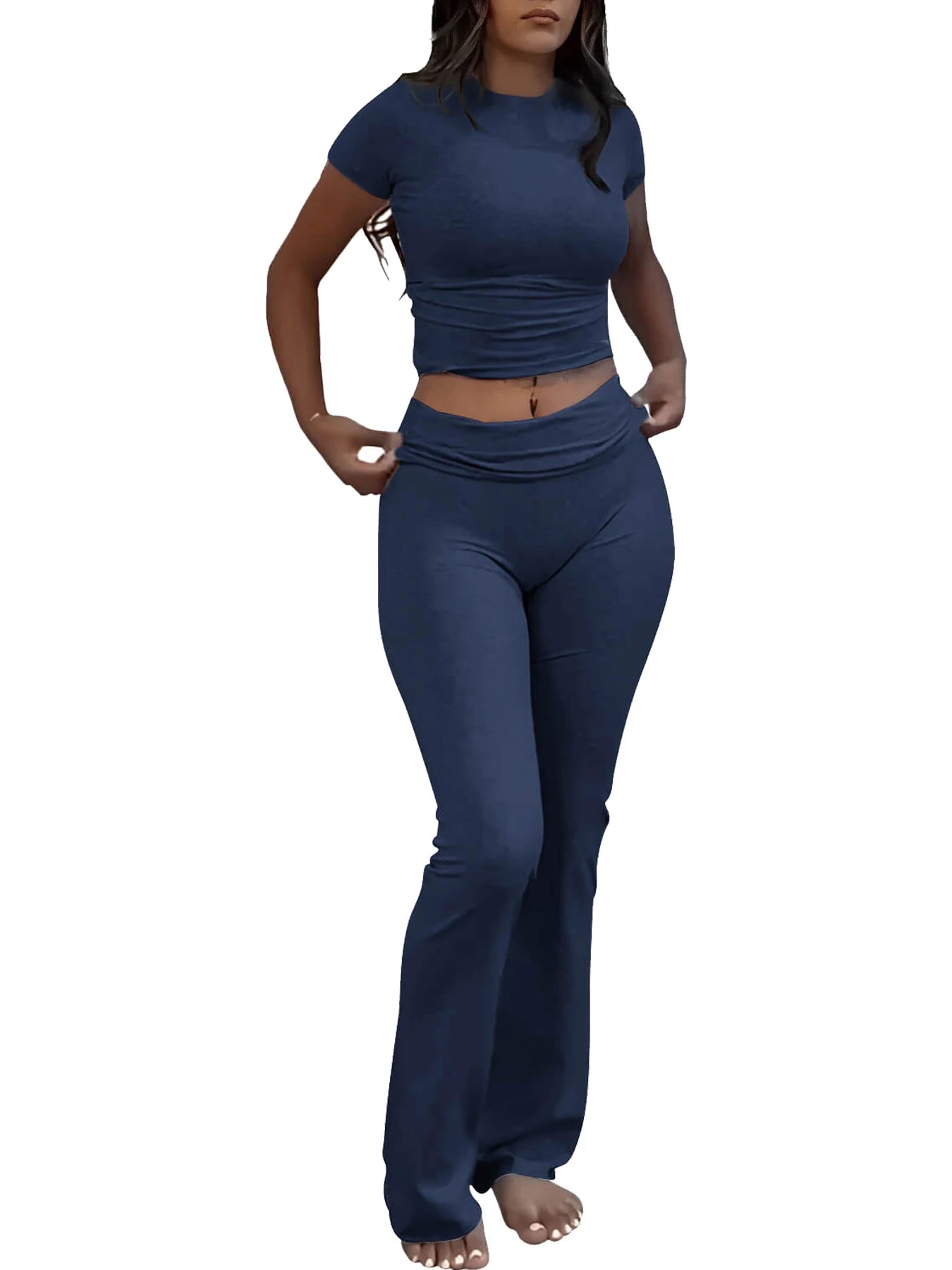 Two-Piece Women's Yoga Set Short-Sleeve Top Flared Trousers