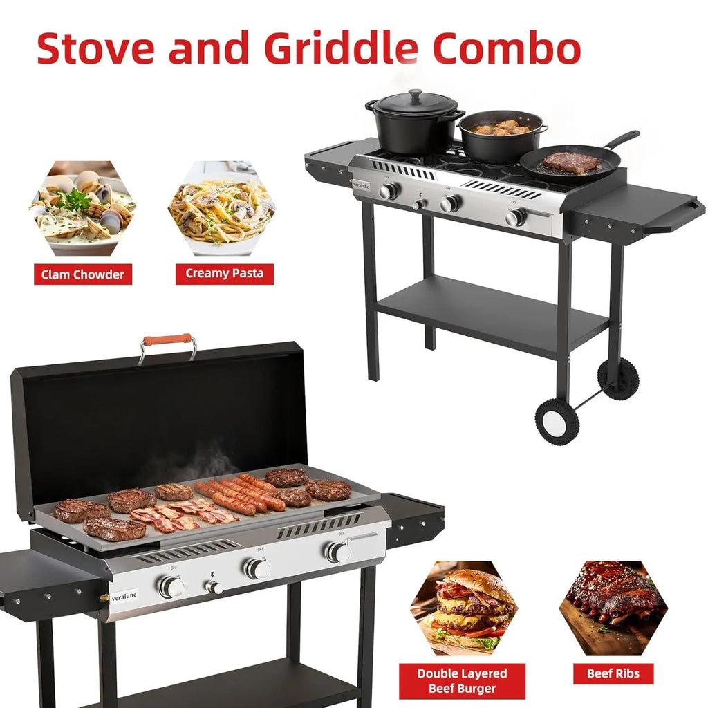Flat Top Griddle Grill With Auto Ignition Propane 3 Burners