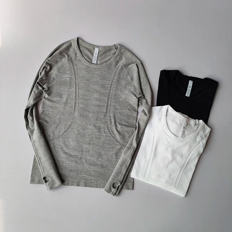 Women's Yoga Top Round Neck Seamless Long Sleeve Shirt