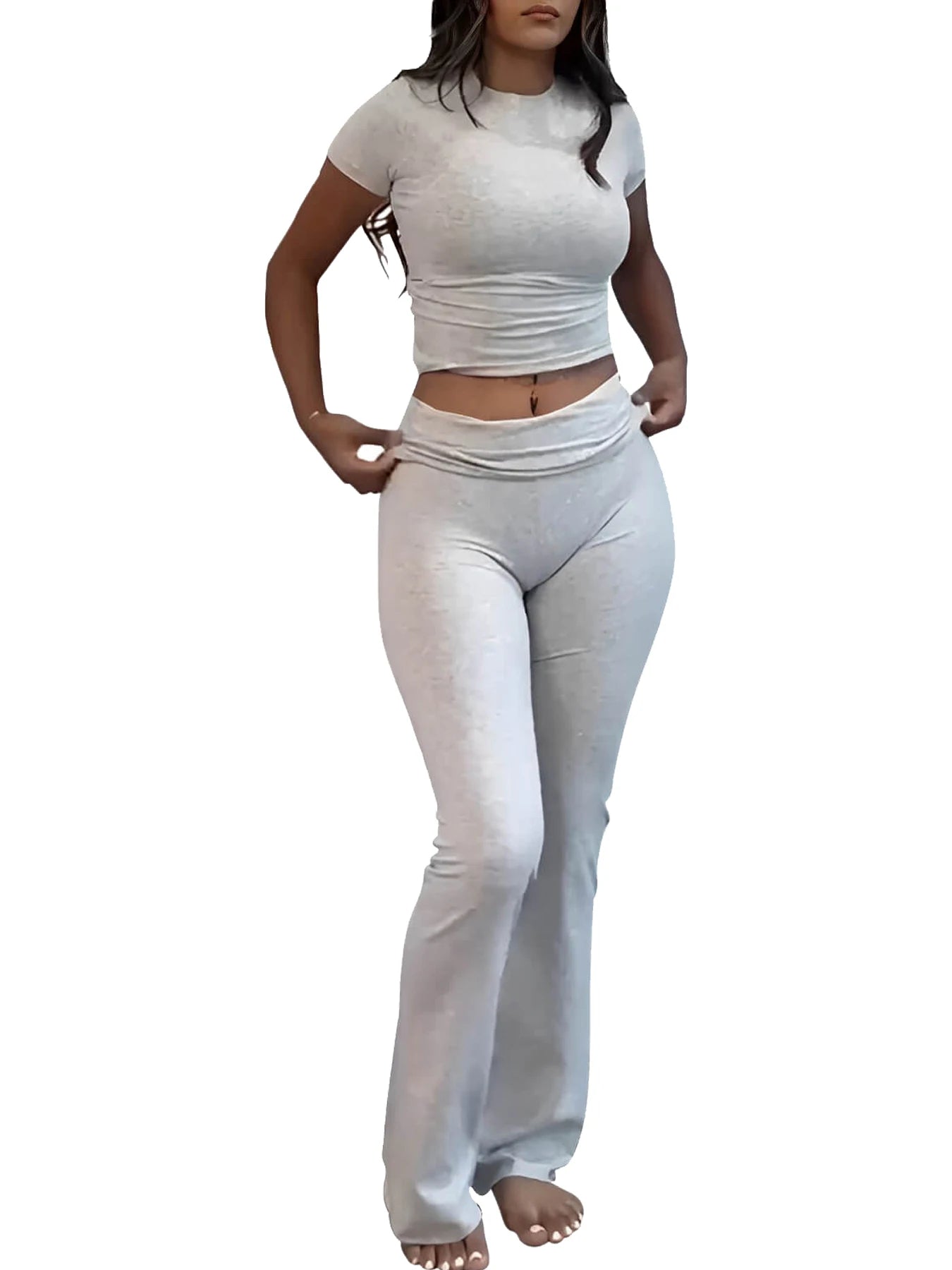 Two-Piece Women's Yoga Set Short-Sleeve Top Flared Trousers