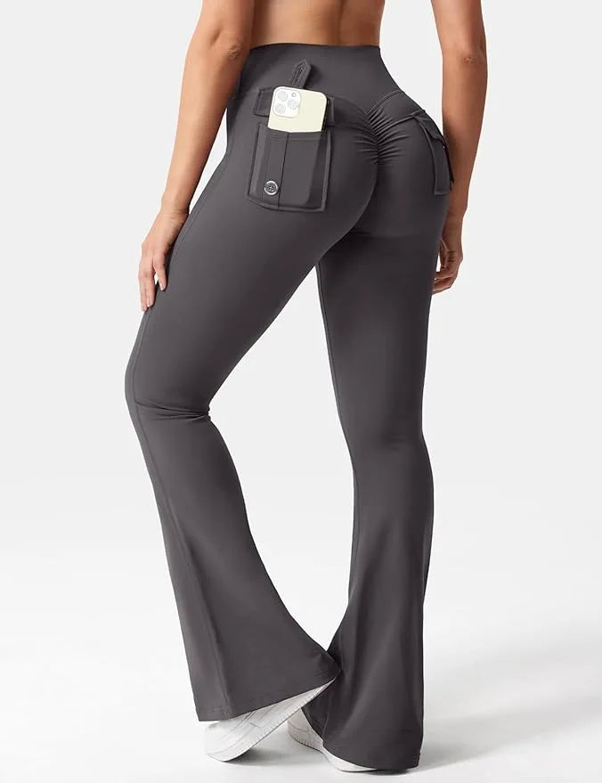 Women Cargo Pocket Yoga Pants High Waist Running Tights