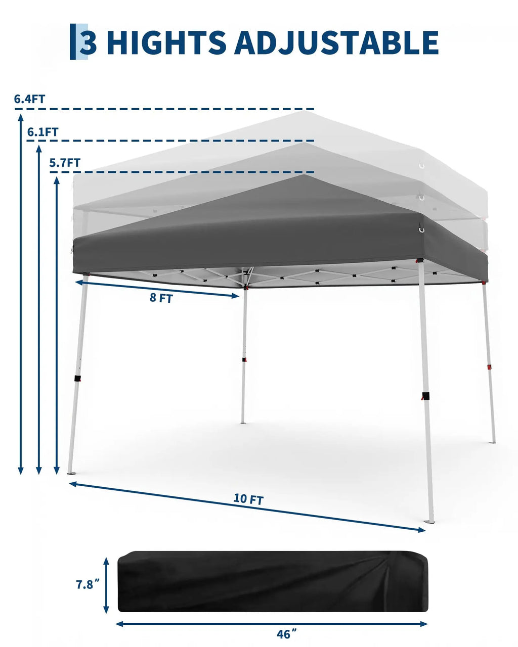 Folding Slanted Canopy Tent 210D Oxford Cloth Cover Iron Tube Portable Patio Umbrella for Trade Shows Event Outdoor Beach Garden