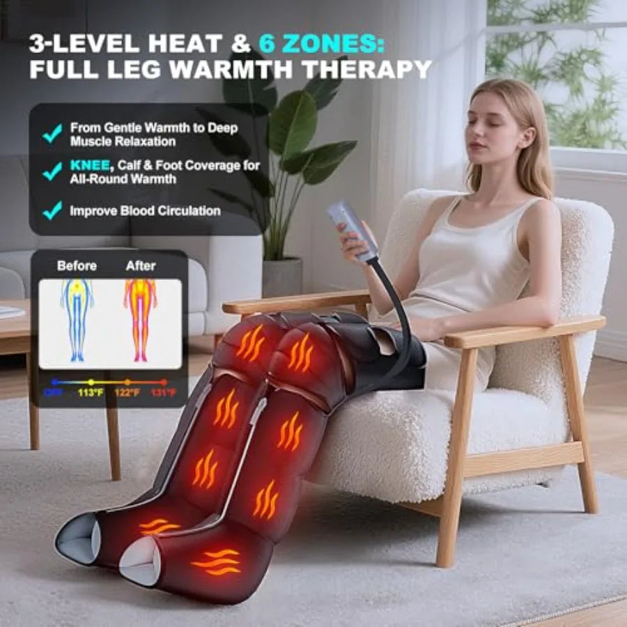 Leg Massager with Heat and Compression Foot Massager for Circulation and Pain Relief 3 Timers 12 Intensity 6 Modes 3 Heating wi