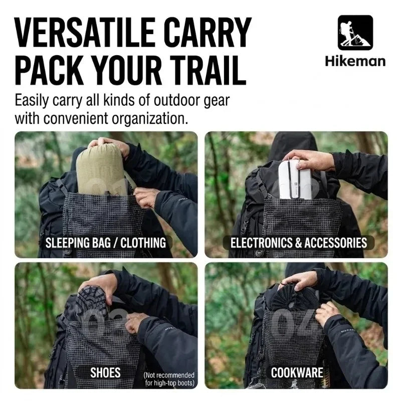 Waterproof UHMWPE Backpack Expansion Pouch Anti-Tear Adjustable External Storage Bag for Hiking Camping and Outdoor Adventures