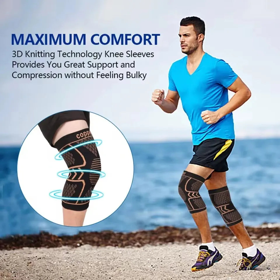 Copper Knee Support Pad Braces Compression Knee Sleeve Arthritis Joint Pain Relief Sports Fitness Workout Running Unisex