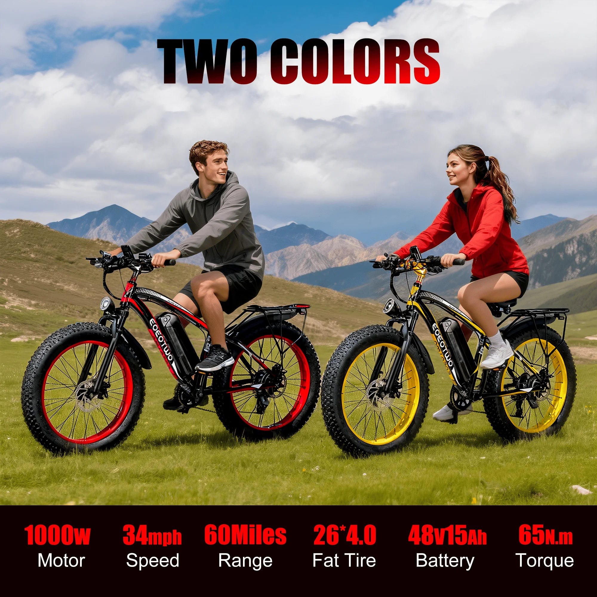 EOEOTWO 1500W Electric Fat Tire Mountain Ebike UL2849 48V 15Ah