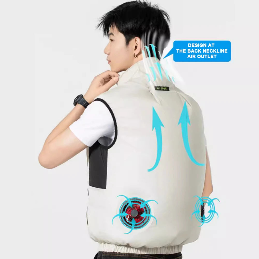 Wearable Cooling Vest Heat Resistant Air Conditioner Clothes Breathable Cooling Fan Vest for Summer Camping Fishing Hiking Work