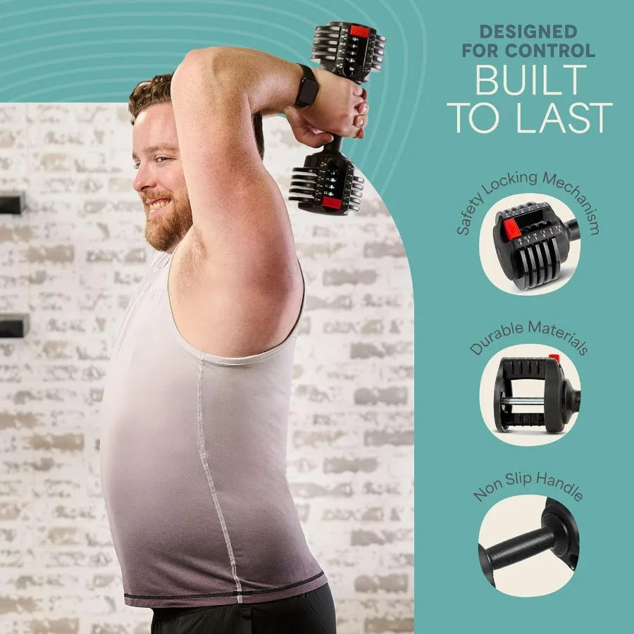 Five-In-One Adjustable Dumbbells Set With Rack For Home Gyms