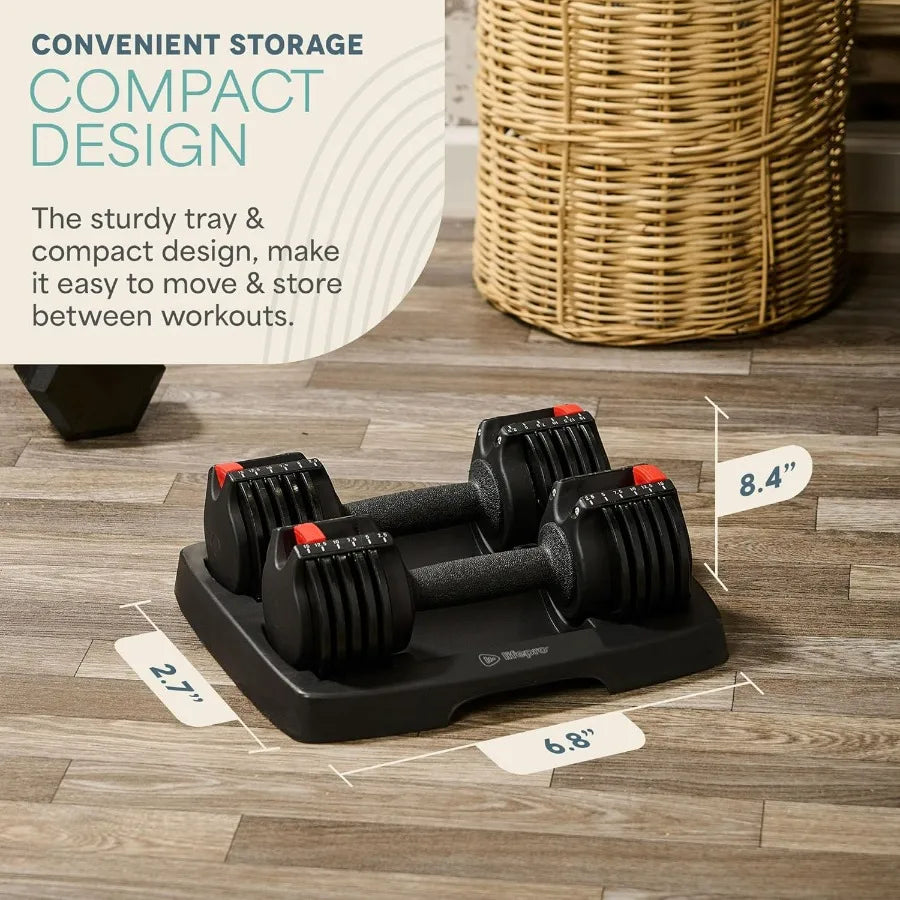Five-In-One Adjustable Dumbbells Set With Rack For Home Gyms