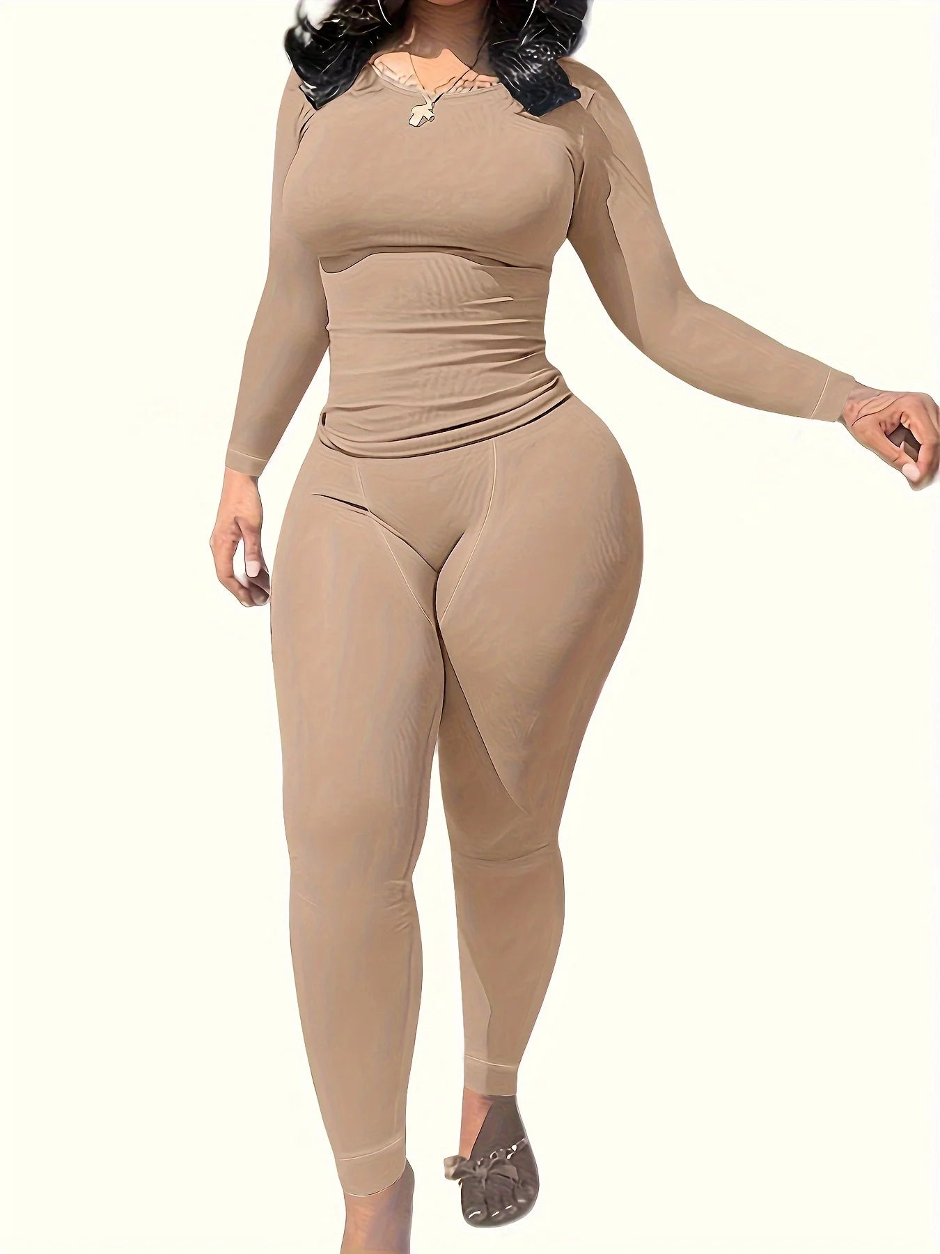 Women Long Sleeve Leggings Set Yoga Exercise Wear 2 Piece Polyester Spandex Breathable Quick Dry