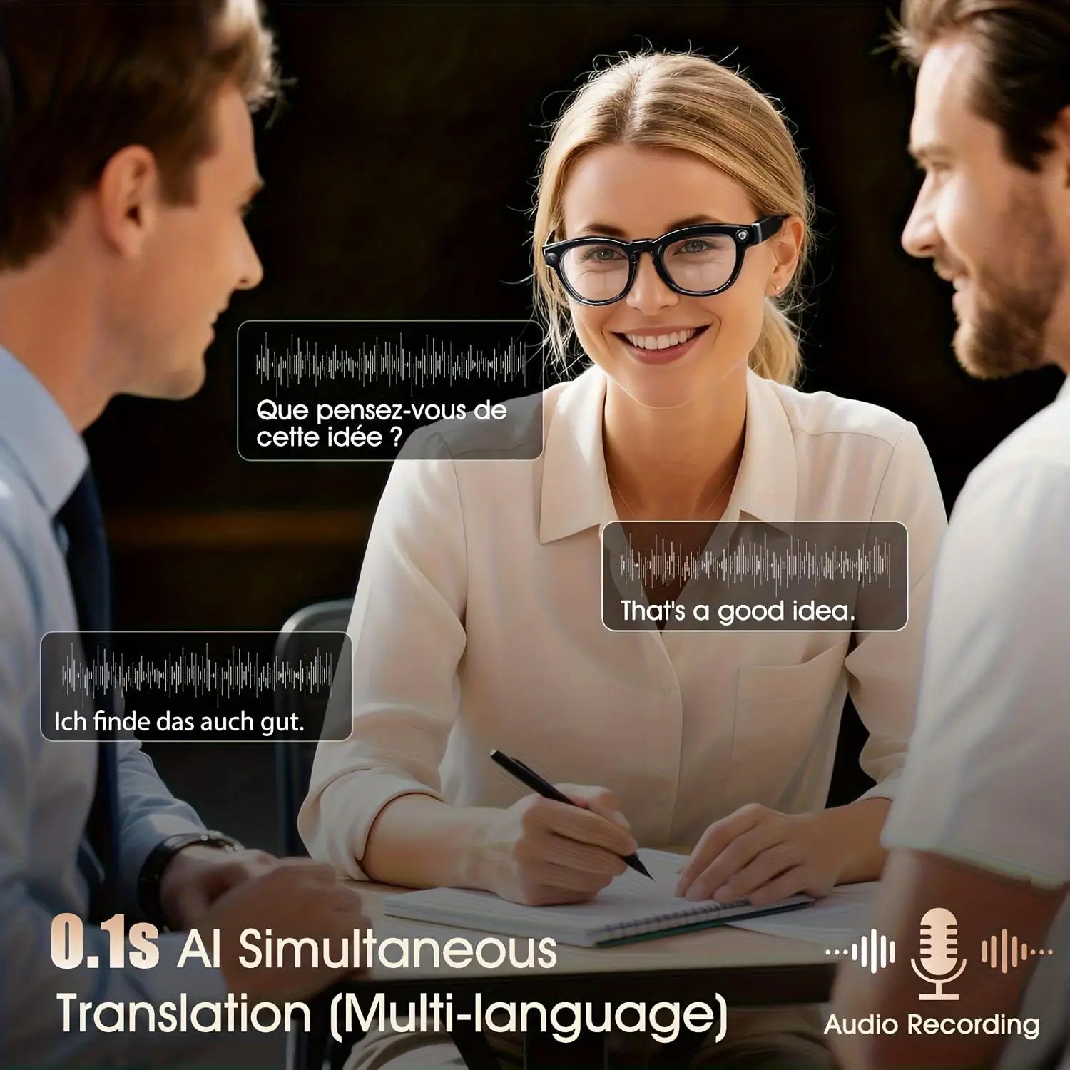 Smart Glasses Real Time Translation AI Chat Assistant with Microphones