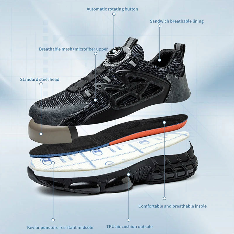 Men's Slack-Stab-Proof Work Shoes With Elastic Buttons And Lace-Up SafetyCompliance