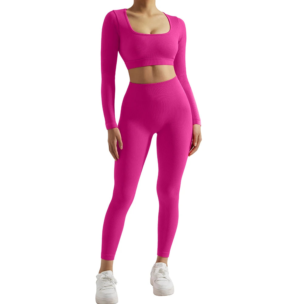 NONECN Yoga Set Women Quick Dry Sports Suit Long Sleeve