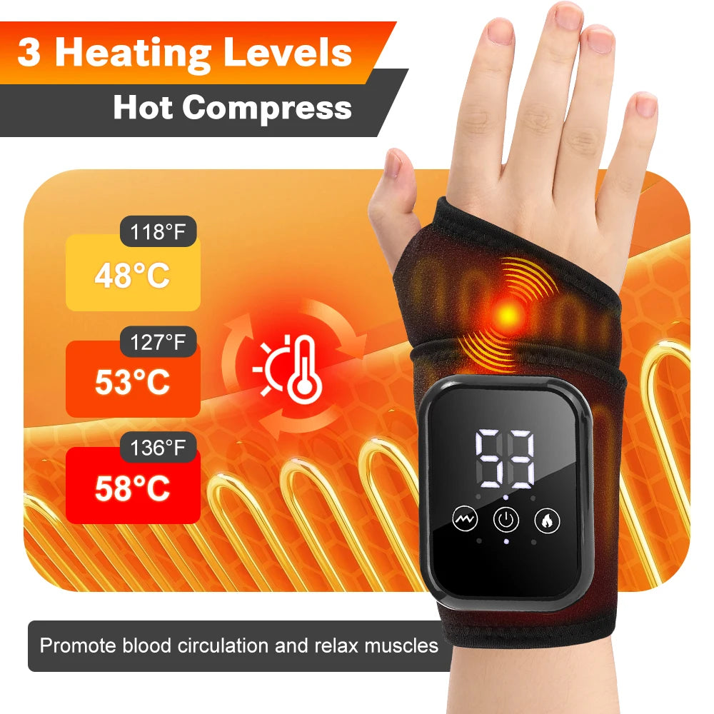 Wireless Electric Heating Wrist Massager 5 Levels Hot Compress 3 Levels Vibration Hand Massage Wrist Guard Band Support Belt