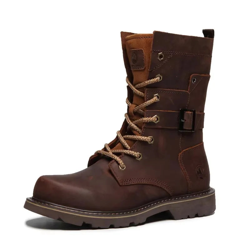 KOWMCN Unisex Cowhide Hiking Shoes Waterproof Tactical Boots