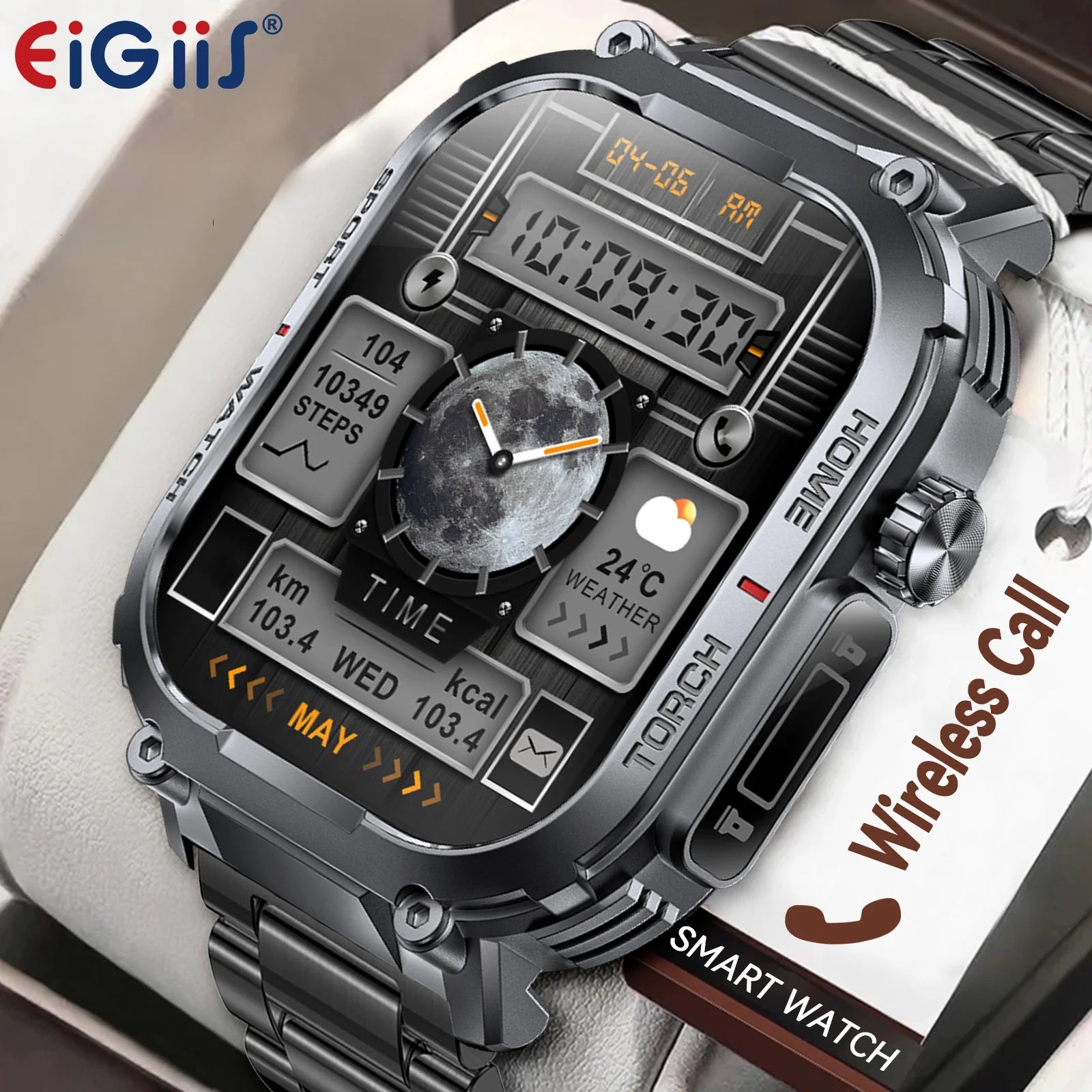 EIGIIS Smart Watch Men 3ATM Waterproof Heart Rate Fitness Tracker