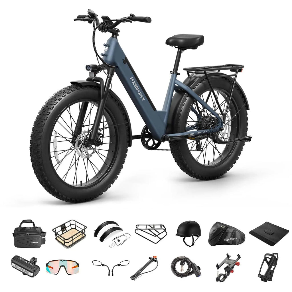 PUCKIPUPPY Samoyed Electric Bike 960W Peak 28MPH Fat Tire Warranty