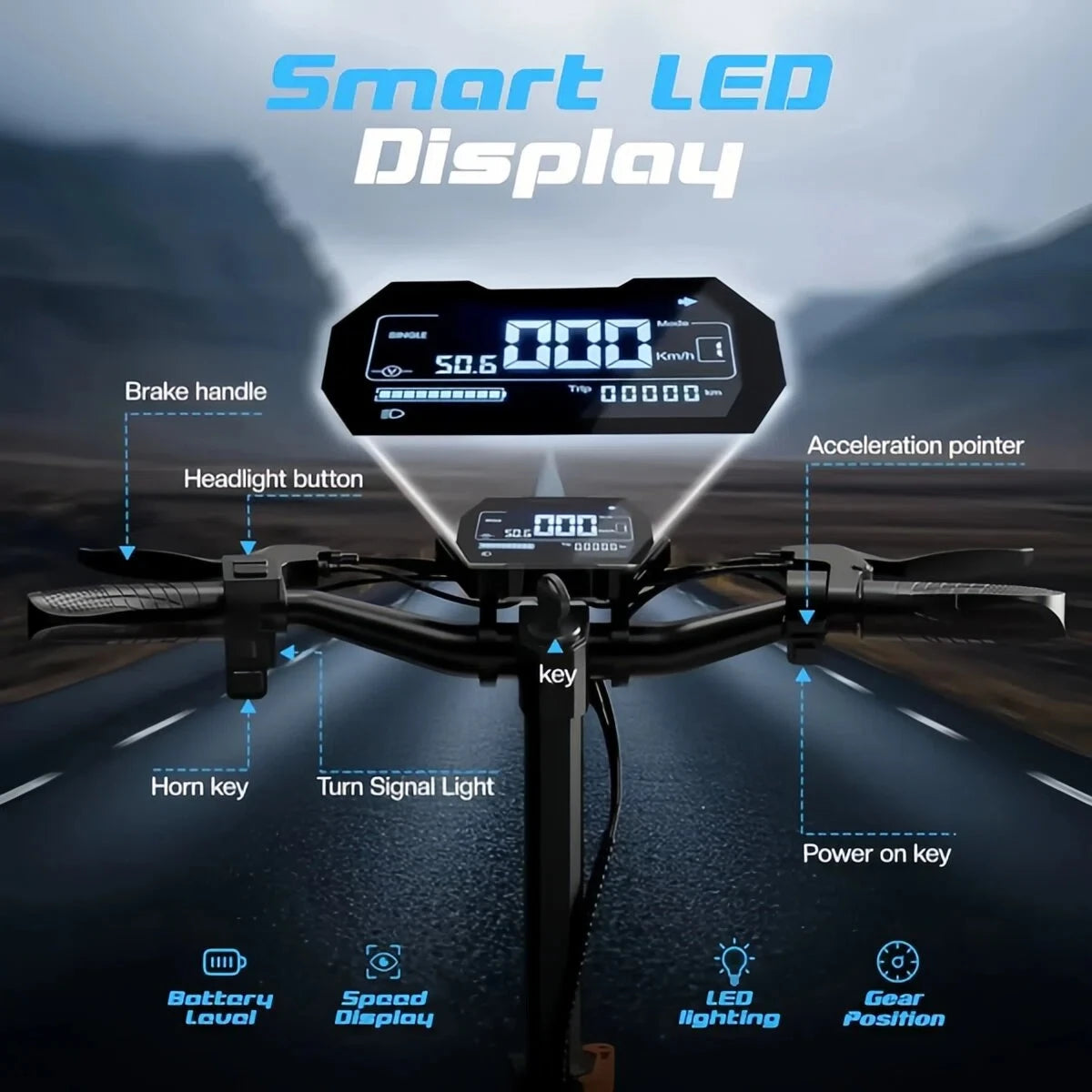 Electric Scooter 2400W Dual Motor, 52V 20.8Ah Battery, 40 Miles Range, 10" Off-Road Tires, Dual Disc Brake