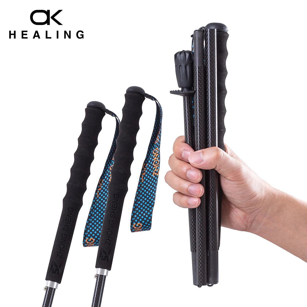 OKHEALINGCN Carbon Fiber Collapsible Telescopic Trekking Poles