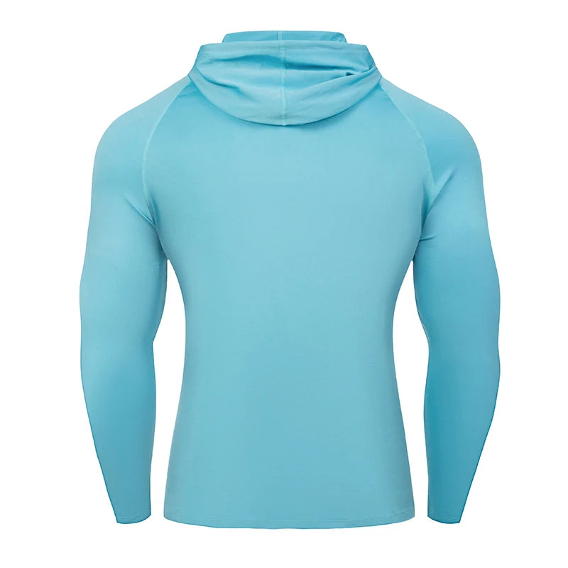 Men Running Long Sleeve Hooded Shirt Elastic Jersey Gym Top